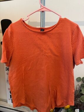 SHEIN Orange Ribbed Short Sleeve Tee